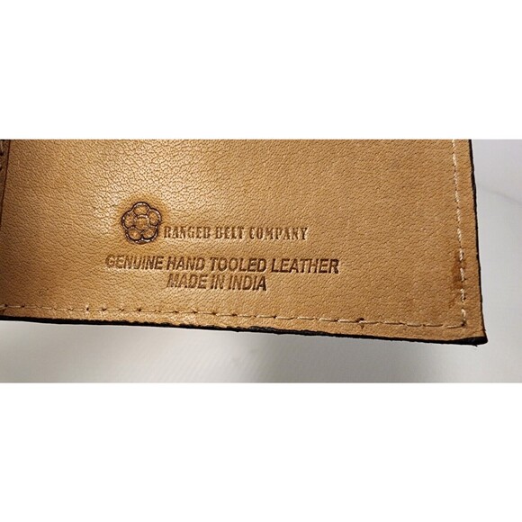 Mens Tan Leather Bi-fold Wallet Floral Tooled by Ranger Belt Company C1301B - Picture 7 of 9